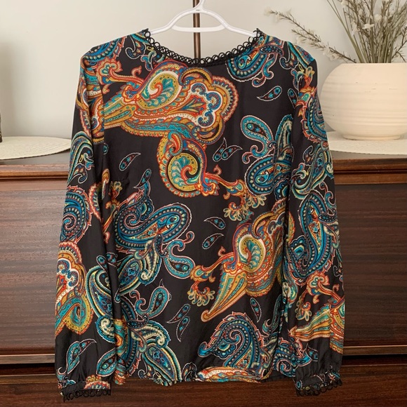 J. Crew Paisley Print Long-Sleeve Silk Blouse, Size Large/XL - Picture 2 of 13